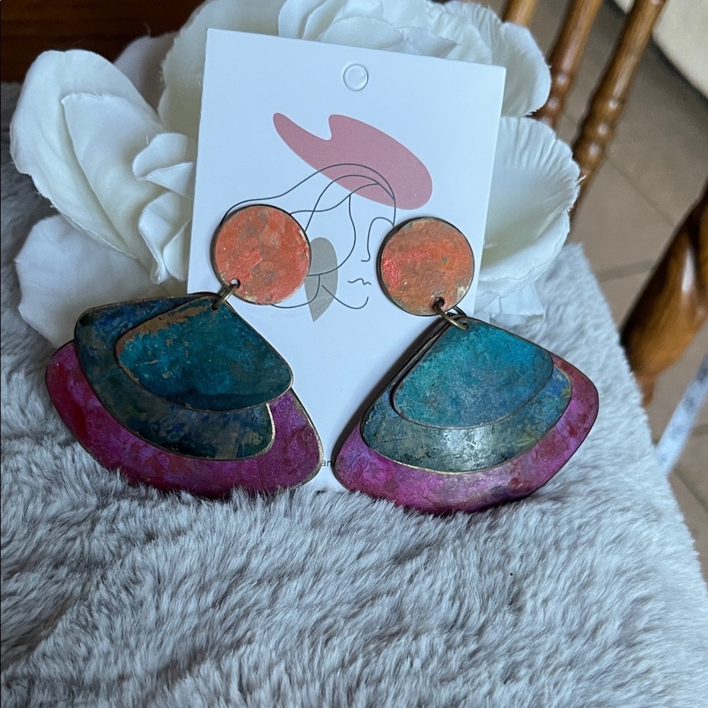 Multicolor Layered Statement Earrings - image 1